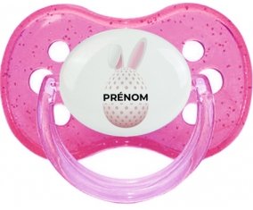 Oeuf de Pâques design-18 avec prénom : Rose à paillette Tétine embout cerise