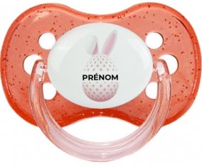 Oeuf de Pâques design-18 avec prénom : Rouge à paillette Tétine embout cerise
