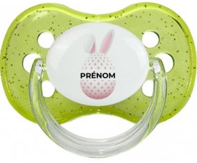 Oeuf de Pâques design-18 avec prénom : Vert à paillette Tétine embout cerise
