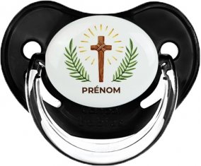 Croix christ avec prénom : Noir classique Tétine embout physiologique