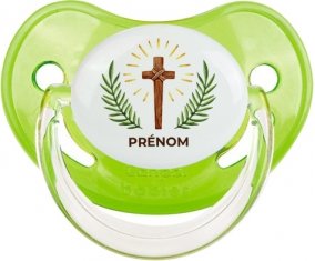 Croix christ avec prénom : Vert classique Tétine embout physiologique