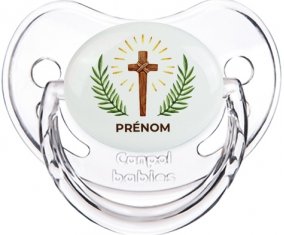 Croix christ avec prénom : Transparent classique Tétine embout physiologique