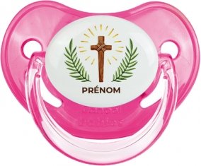 Croix christ avec prénom : Rose classique Tétine embout physiologique