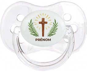 Croix christ avec prénom : Transparent classique Tétine embout cerise