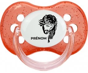 Jesus Christ design-1 avec prénom : Rouge à paillette Tétine embout cerise