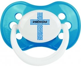 Croix christ bleue avec prénom : Cyan classique Tétine embout anatomique