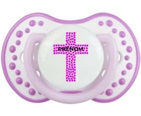 Croix christ rose avec prénom : Blanc-mauve classique Tétine embout Lovi Dynamic