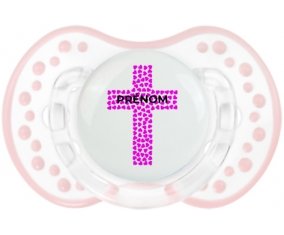 Croix christ rose avec prénom : Retro-blanc-rose-tendre classique Tétine embout Lovi Dynamic