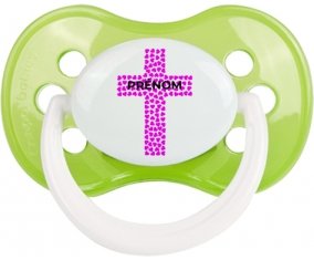 Croix christ rose avec prénom : Vert classique Tétine embout anatomique