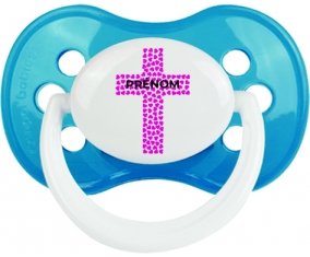 Croix christ rose avec prénom : Cyan classique Tétine embout anatomique