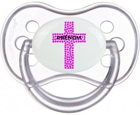 Croix christ rose avec prénom : Transparente classique Tétine embout anatomique