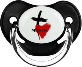 Croix + cœur avec prénom : Noir classique Tétine embout physiologique