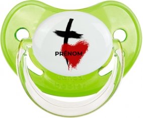 Croix + cœur avec prénom : Vert classique Tétine embout physiologique