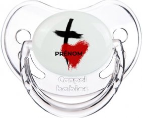 Croix + cœur avec prénom : Transparent classique Tétine embout physiologique