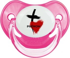 Croix + cœur avec prénom : Rose classique Tétine embout physiologique