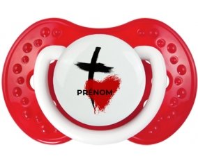 Croix + cœur avec prénom : Blanc-rouge classique Tétine embout Lovi Dynamic