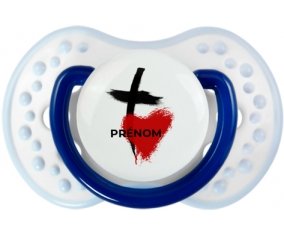Croix + cœur avec prénom : Marine-blanc-bleu classique Tétine embout Lovi Dynamic