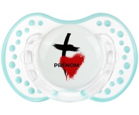 Croix + cœur avec prénom : Retro-blanc-lagon classique Tétine embout Lovi Dynamic