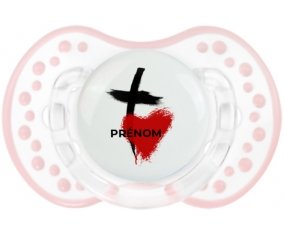 Croix + cœur avec prénom : Retro-blanc-rose-tendre classique Tétine embout Lovi Dynamic