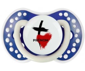 Croix + cœur avec prénom : Bleu-marine phosphorescente Tétine embout Lovi Dynamic