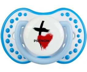 Croix + cœur avec prénom : Blanc-bleu phosphorescente Tétine embout Lovi Dynamic
