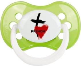 Croix + cœur avec prénom : Vert classique Tétine embout anatomique