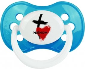 Croix + cœur avec prénom : Cyan classique Tétine embout anatomique