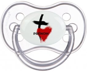 Croix + cœur avec prénom : Transparente classique Tétine embout anatomique