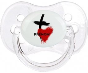 Croix + cœur avec prénom : Transparent classique Tétine embout cerise