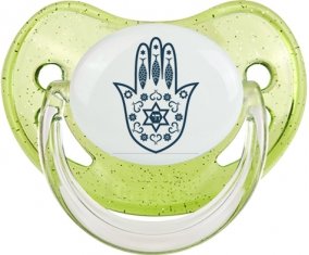 Judaisme : Khamsa Main de fatman : Vert à paillette Tétine embout physiologique