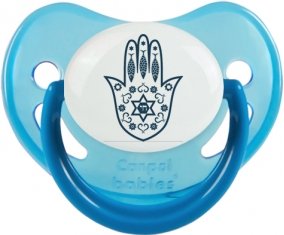Judaisme : Khamsa Main de fatman : Bleue phosphorescente Tétine embout physiologique