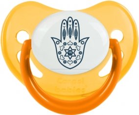 Judaisme : Khamsa Main de fatman : Jaune phosphorescente Tétine embout physiologique