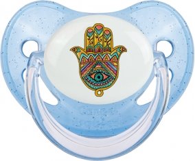 Judaisme : Khamsa mauvais œil : Bleue à paillette Tétine embout physiologique