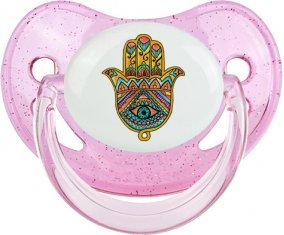 Judaisme : Khamsa mauvais œil : Rose à paillette Tétine embout physiologique