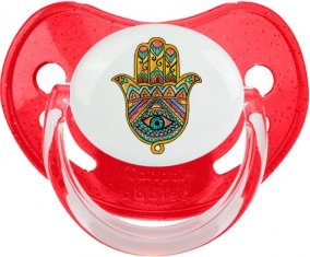 Judaisme : Khamsa mauvais œil : Rouge à paillette Tétine embout physiologique