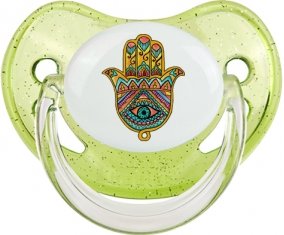 Judaisme : Khamsa mauvais œil : Vert à paillette Tétine embout physiologique