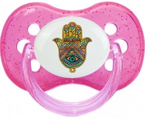 Judaisme : Khamsa mauvais œil : Rose à paillette Tétine embout cerise