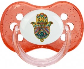 Judaisme : Khamsa mauvais œil : Rouge à paillette Tétine embout cerise