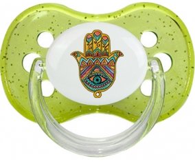 Judaisme : Khamsa mauvais œil : Vert à paillette Tétine embout cerise
