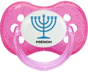 Judaisme : Menorah : Rose à paillette Tétine embout cerise