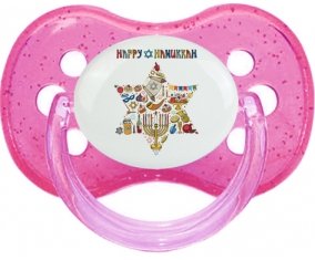 Judaisme : Happy hanukkah design-1 : Rose à paillette Tétine embout cerise