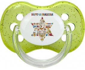 Judaisme : Happy hanukkah design-1 : Vert à paillette Tétine embout cerise