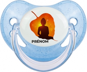 Bouddhisme méditation zen design-1 avec prénom : Bleue à paillette Tétine embout physiologique