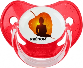 Bouddhisme méditation zen design-1 avec prénom : Rouge à paillette Tétine embout physiologique
