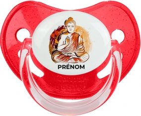 Bouddhisme méditation zen design-2 avec prénom : Rouge à paillette Tétine embout physiologique