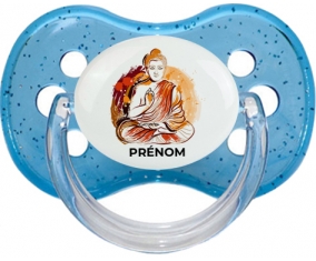 Bouddhisme méditation zen design-2 avec prénom : Bleu à paillette Tétine embout cerise