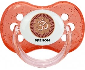 Om aum sanskrit design-1 avec prénom : Rouge à paillette Tétine embout cerise