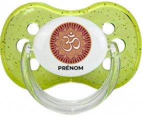 Om aum sanskrit design-1 avec prénom : Vert à paillette Tétine embout cerise