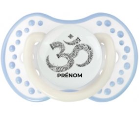 Om aum sanskrit design-2 avec prénom : Blanc-cyan classique Tétine embout Lovi Dynamic
