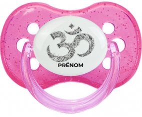 Om aum sanskrit design-2 avec prénom : Rose à paillette Tétine embout cerise